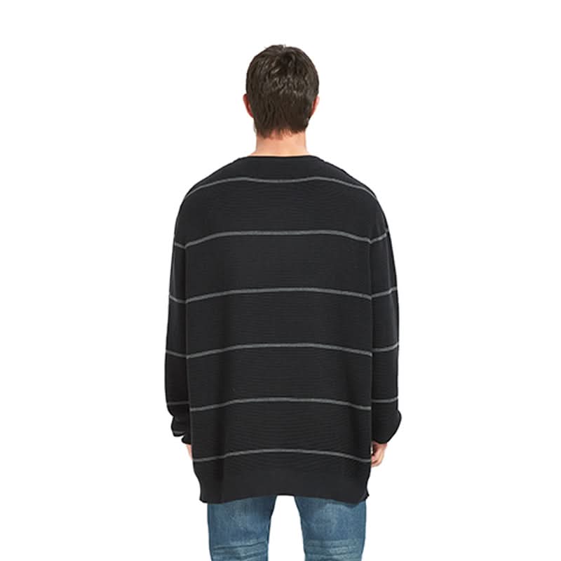 Men Horizontal Stripe Waffle Knit Sweatshirt | Oversized Casual Custom Bulk Pullover - BENTA Crochet