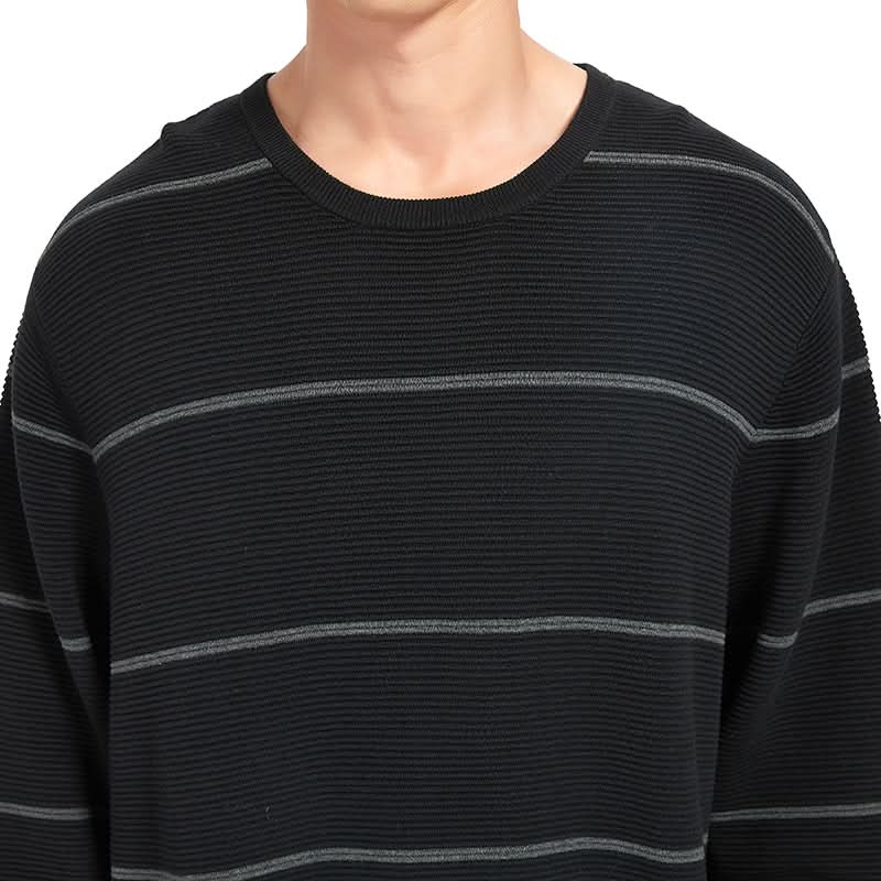 Men Horizontal Stripe Waffle Knit Sweatshirt | Oversized Casual Custom Bulk Pullover - BENTA Crochet