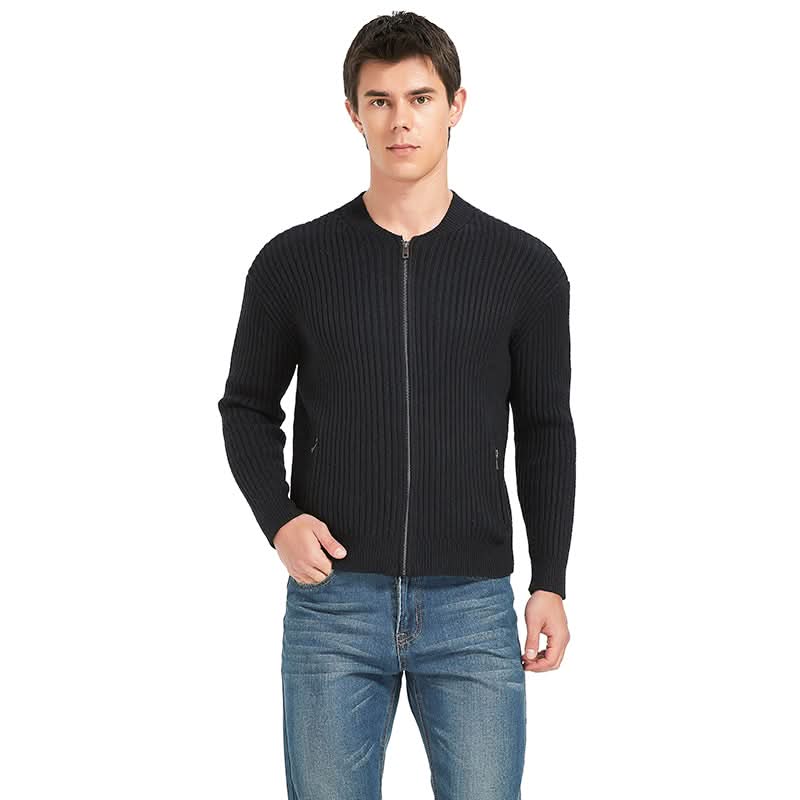 Men Ribbed Zip Up Baseball Collar Knit Jacket | Slim Custom Bulk Outerwear - BENTA Crochet