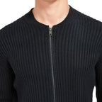 Men Ribbed Zip Up Baseball Collar Knit Jacket | Slim Custom Bulk Outerwear - BENTA Crochet