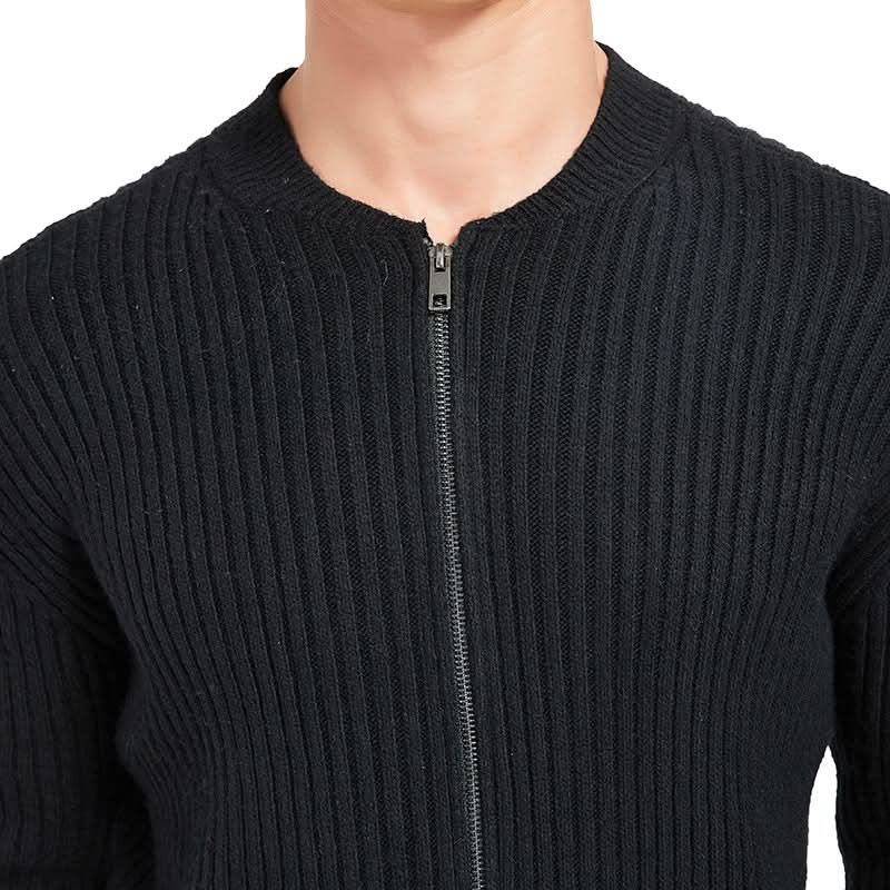 Men Ribbed Zip Up Baseball Collar Knit Jacket | Slim Custom Bulk Outerwear - BENTA Crochet