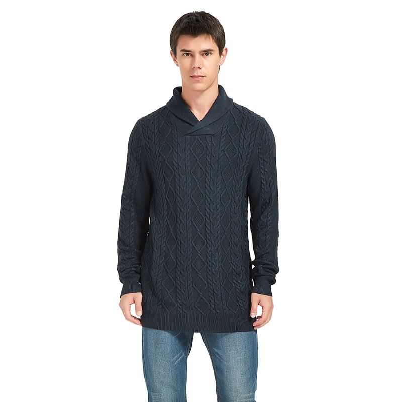 Men Shawl Collar Cable Knit Sweater | Retro Oversized Custom Bulk Knit Pullover - BENTA Crochet