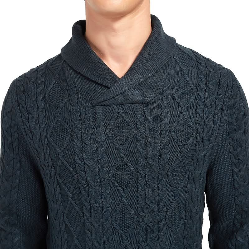 Men Shawl Collar Cable Knit Sweater | Retro Oversized Custom Bulk Knit Pullover - BENTA Crochet