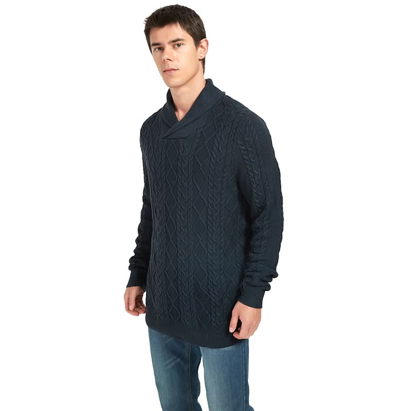 Men Shawl Collar Cable Knit Sweater | Retro Oversized Custom Bulk Knit Pullover - BENTA Crochet