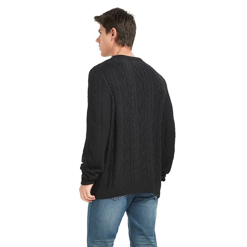 Men's Crew Neck Diamond Cable Knit Pullover Sweater | Custom OEM Wholesale Autumn Winter Knitwear - BENTA Crochet