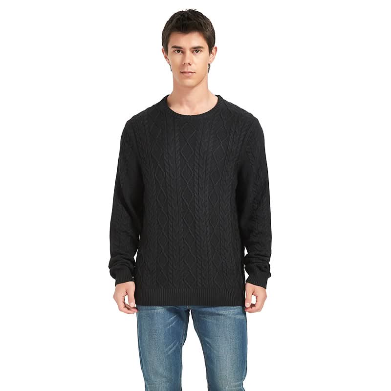 Men's Crew Neck Diamond Cable Knit Pullover Sweater | Custom OEM Wholesale Autumn Winter Knitwear - BENTA Crochet