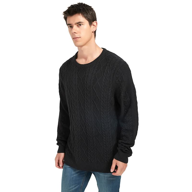 Men's Crew Neck Diamond Cable Knit Pullover Sweater | Custom OEM Wholesale Autumn Winter Knitwear - BENTA Crochet