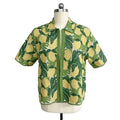 Men's crochet open-front shirt with green and yellow lemon and leaf print