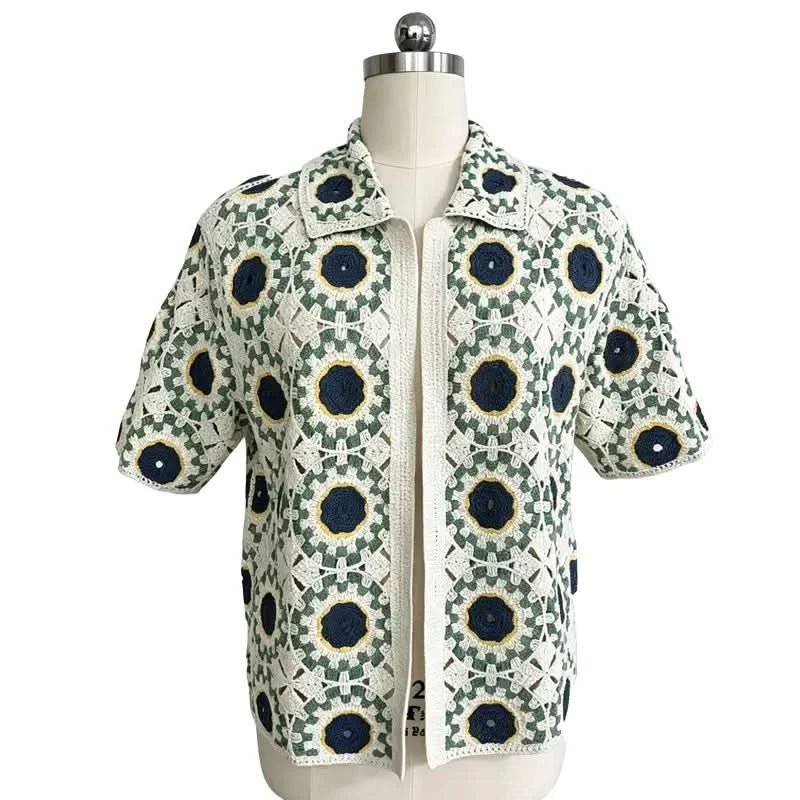 Men's Crochet Shirt Wholesale | Floral Medallion Open Front - BENTA Crochet
