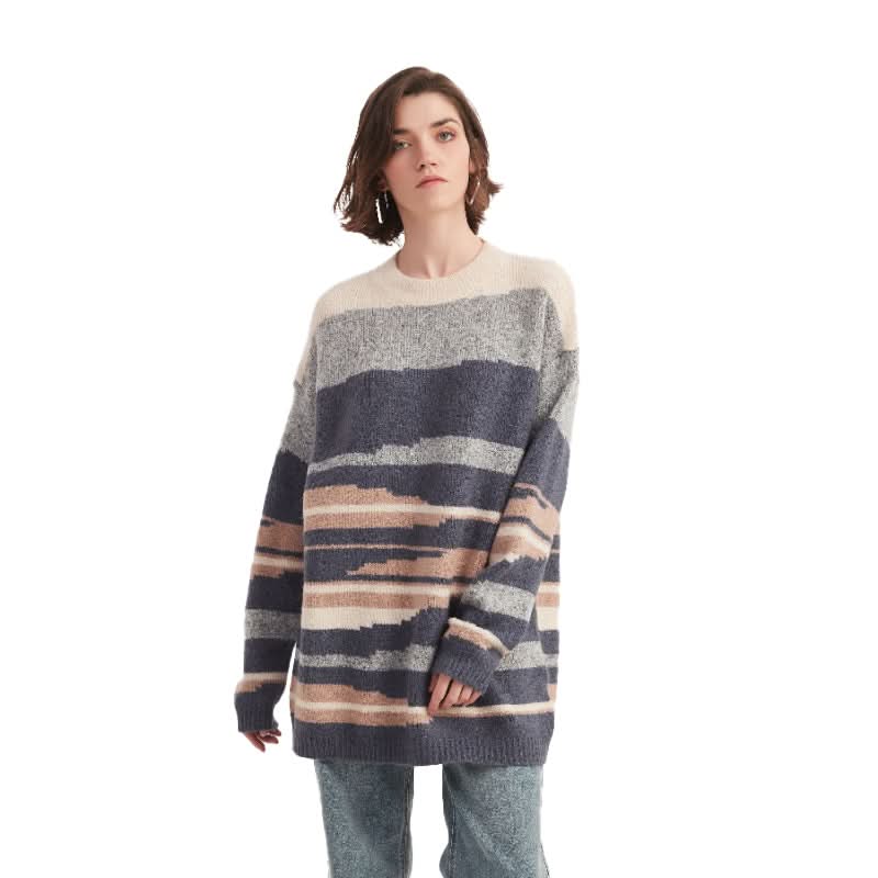 Mountain Stripe Crew Neck Pullover Sweater - BENTA Crochet