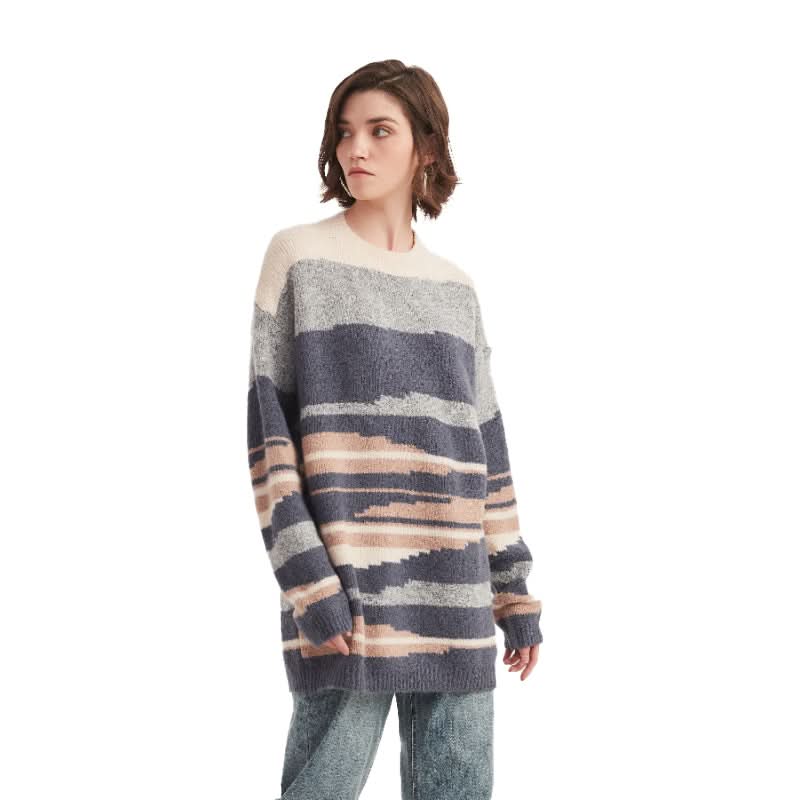 Mountain Stripe Crew Neck Pullover Sweater - BENTA Crochet