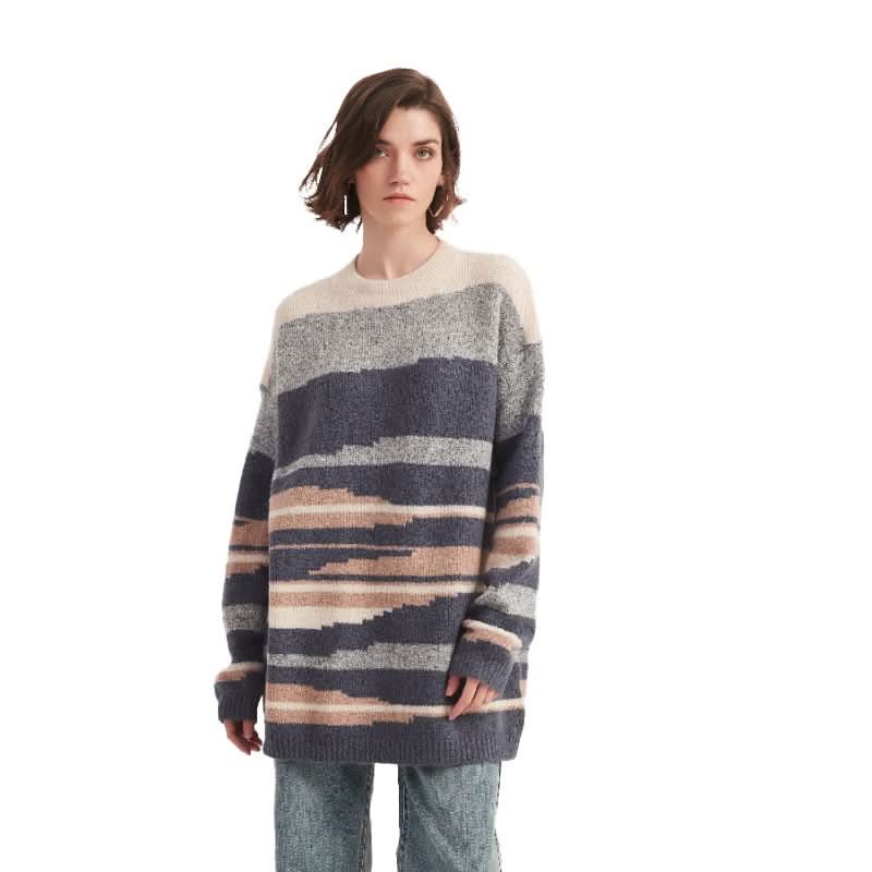 Mountain Stripe Crew Neck Pullover Sweater - BENTA Crochet