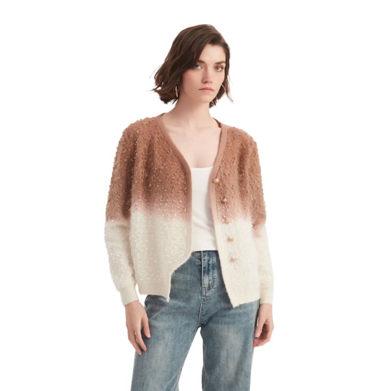 Ombre V-Neck Single-Breasted Cardigan Sweater - BENTA Crochet