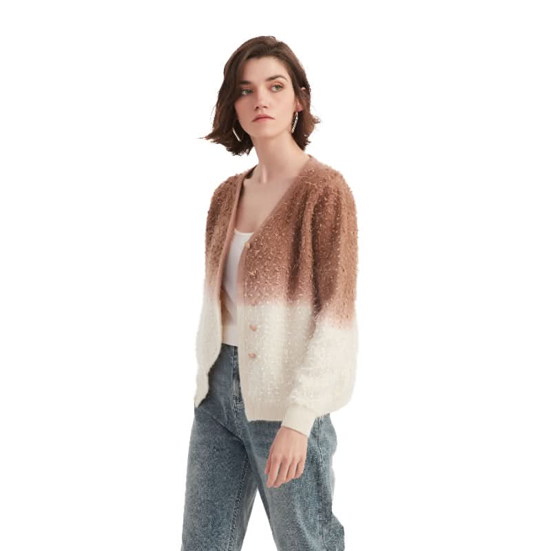 Ombre V-Neck Single-Breasted Cardigan Sweater - BENTA Crochet