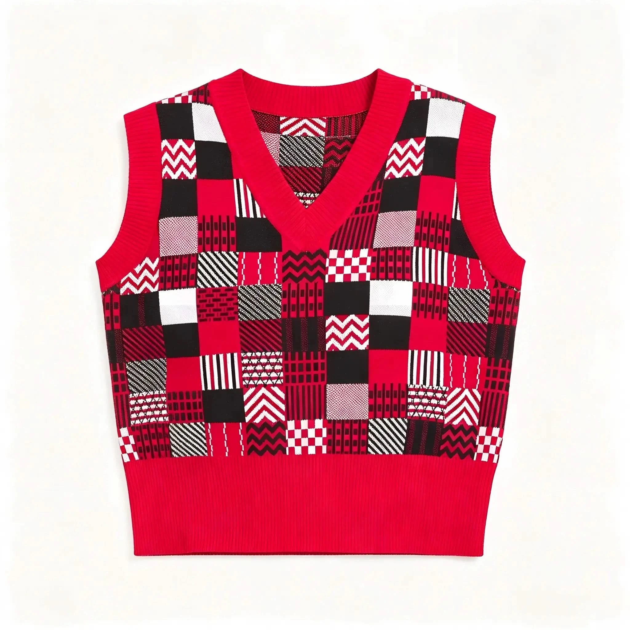 Plaid Checkered V-Neck Sweater Vest - BENTA Crochet
