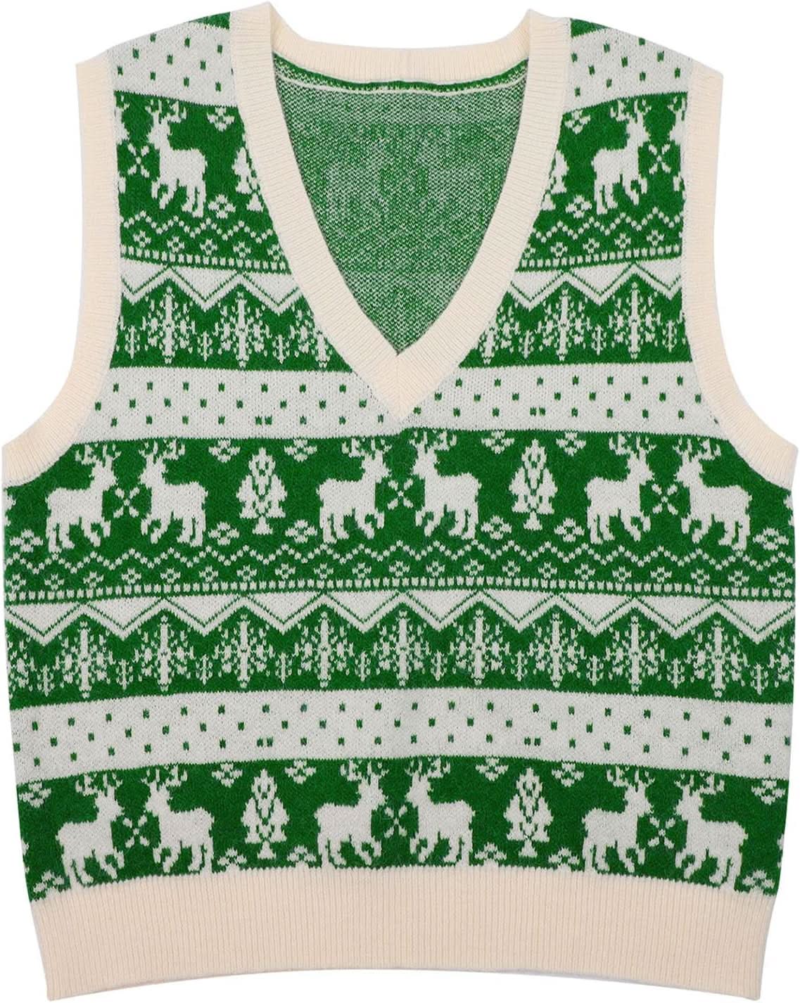 Reindeer & Snowflake V-Neck Sweater Vest - BENTA Crochet