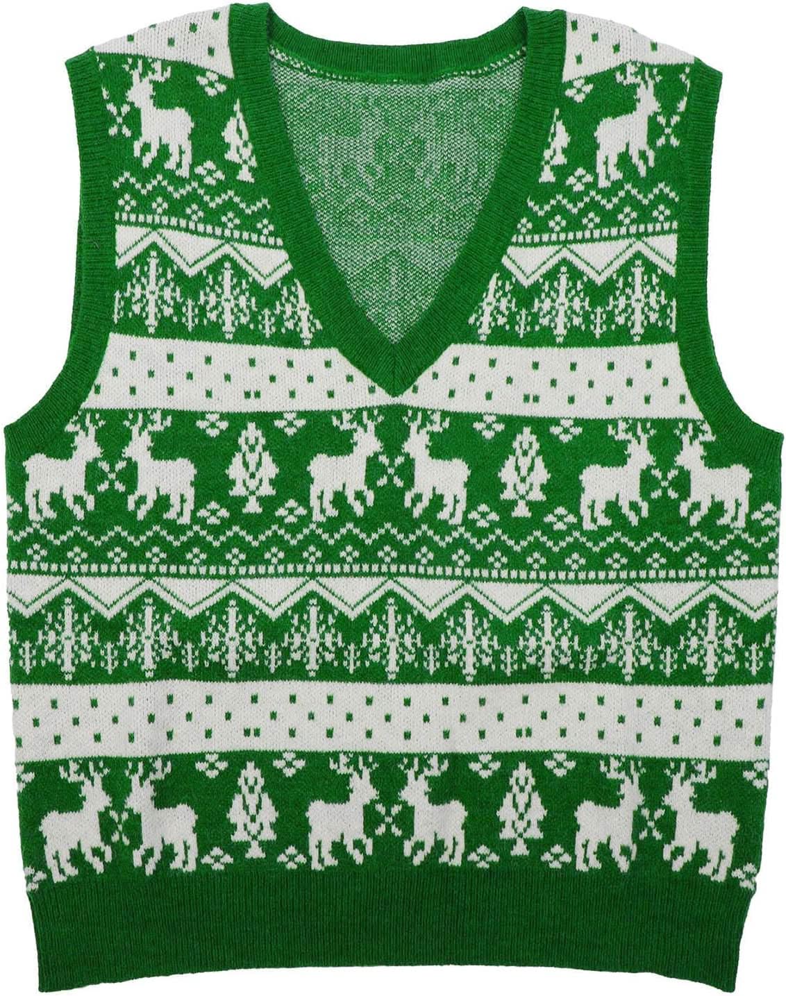 Reindeer & Snowflake V-Neck Sweater Vest - BENTA Crochet