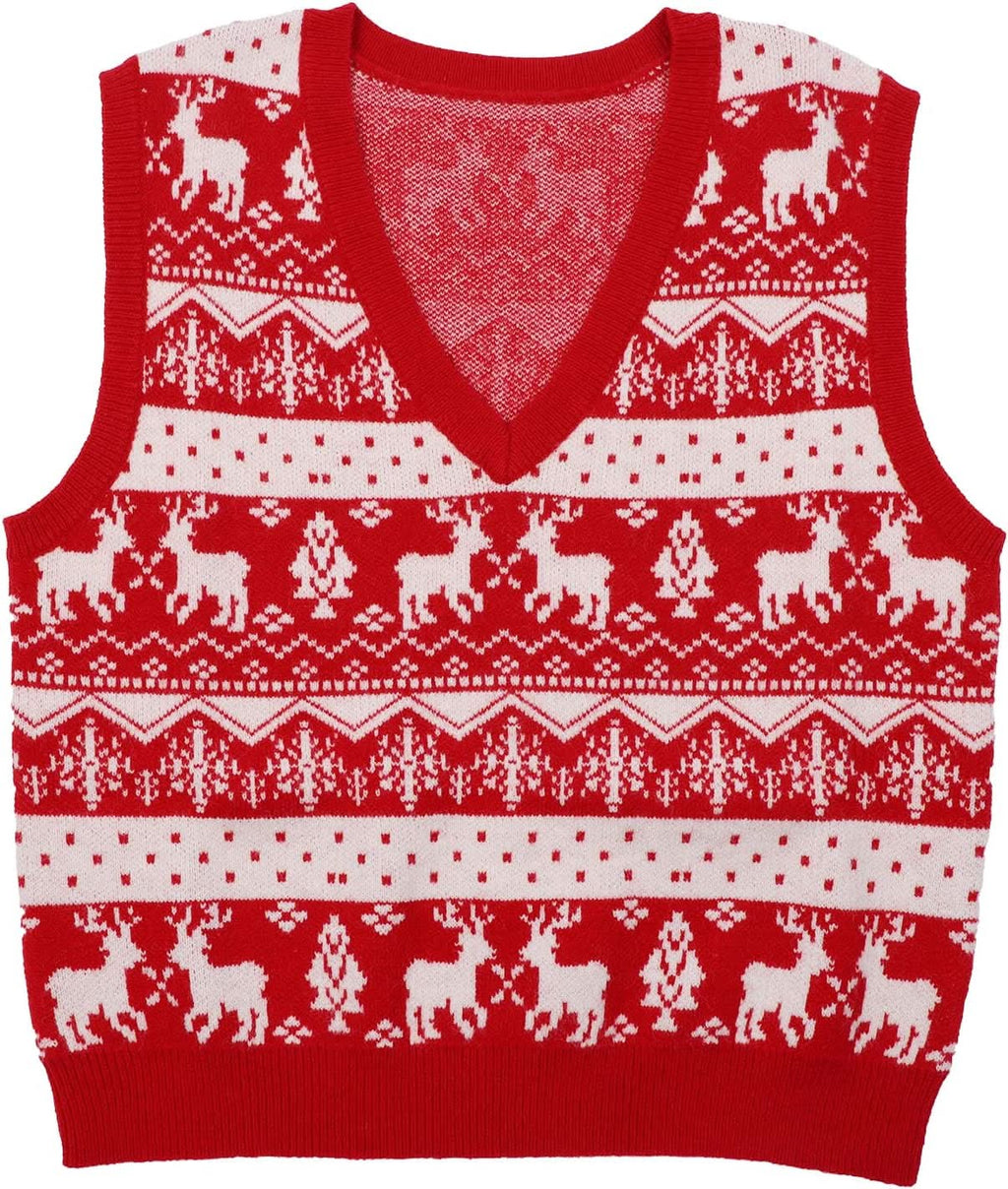 Reindeer & Snowflake V-Neck Sweater Vest - BENTA Crochet