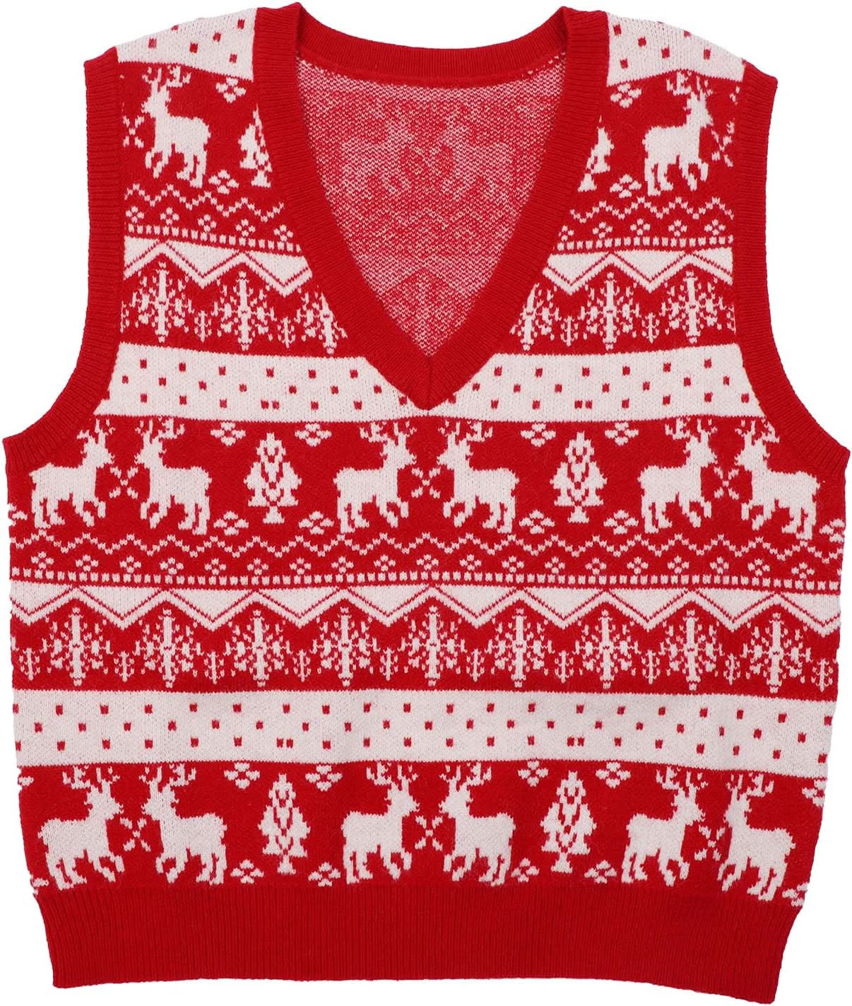 Reindeer & Snowflake V-Neck Sweater Vest - BENTA Crochet