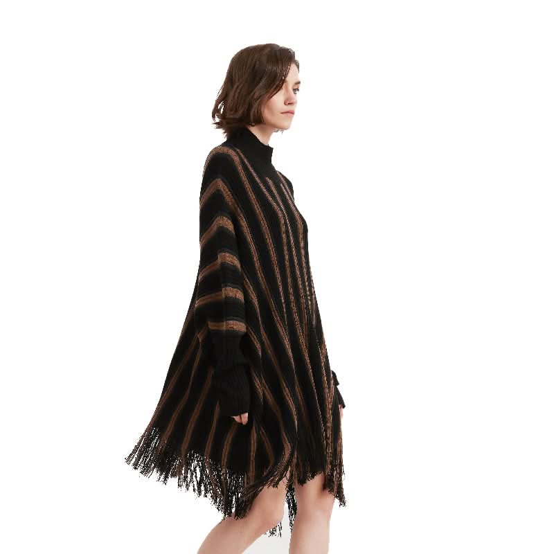 Striped Tassel Batwing Sleeve Sweater Dress - BENTA Crochet