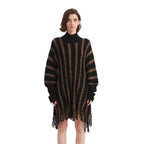 Striped Tassel Batwing Sleeve Sweater Dress - BENTA Crochet