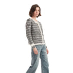 Striped Tweed Crewneck Cardigan Sweater - BENTA Crochet
