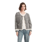 Striped Tweed Crewneck Cardigan Sweater - BENTA Crochet