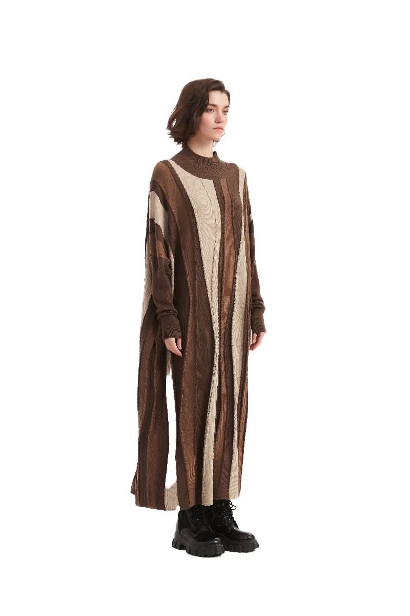 Vertical Colorblock Mock Neck Caftan Sweater Dress - BENTA Crochet