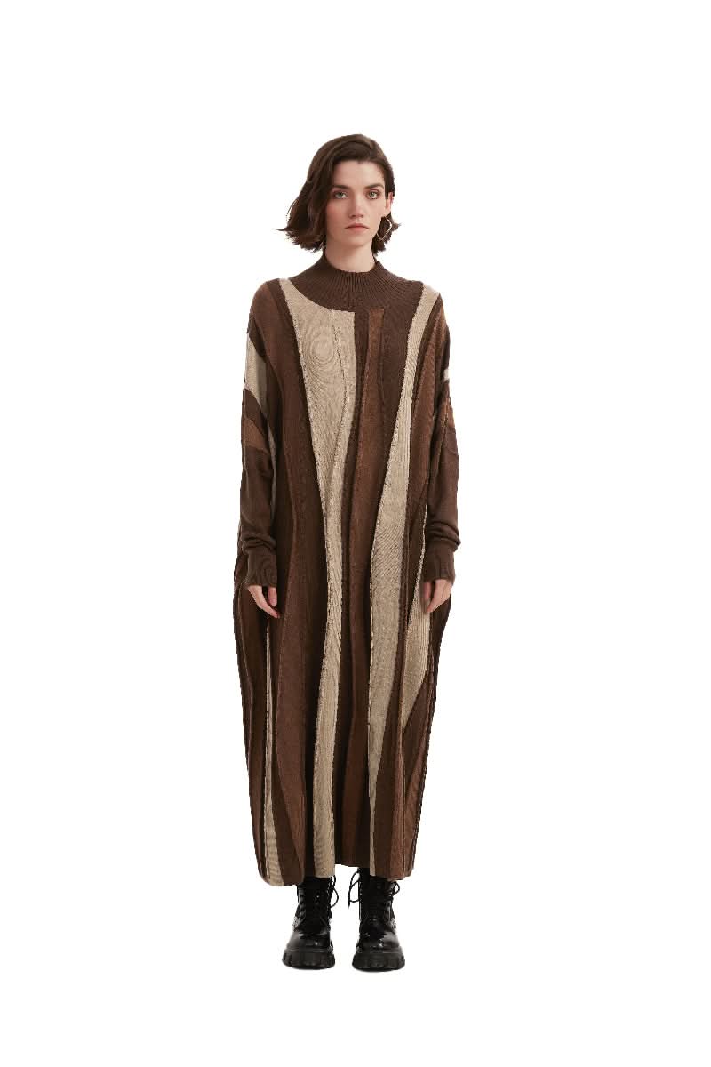 Vertical Colorblock Mock Neck Caftan Sweater Dress - BENTA Crochet