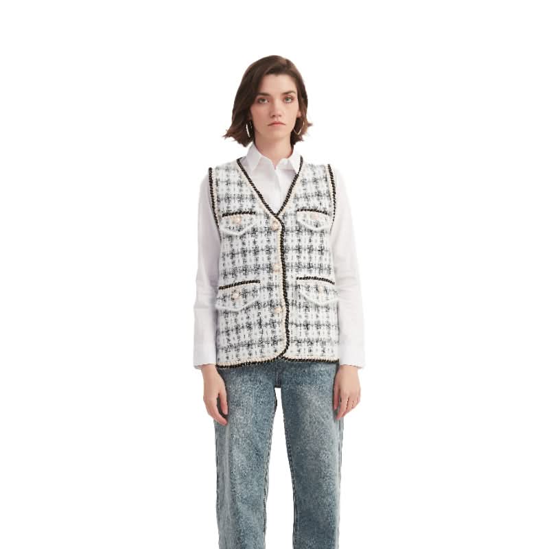 Vintage Tweed V-Neck Sweater Vest - BENTA Crochet