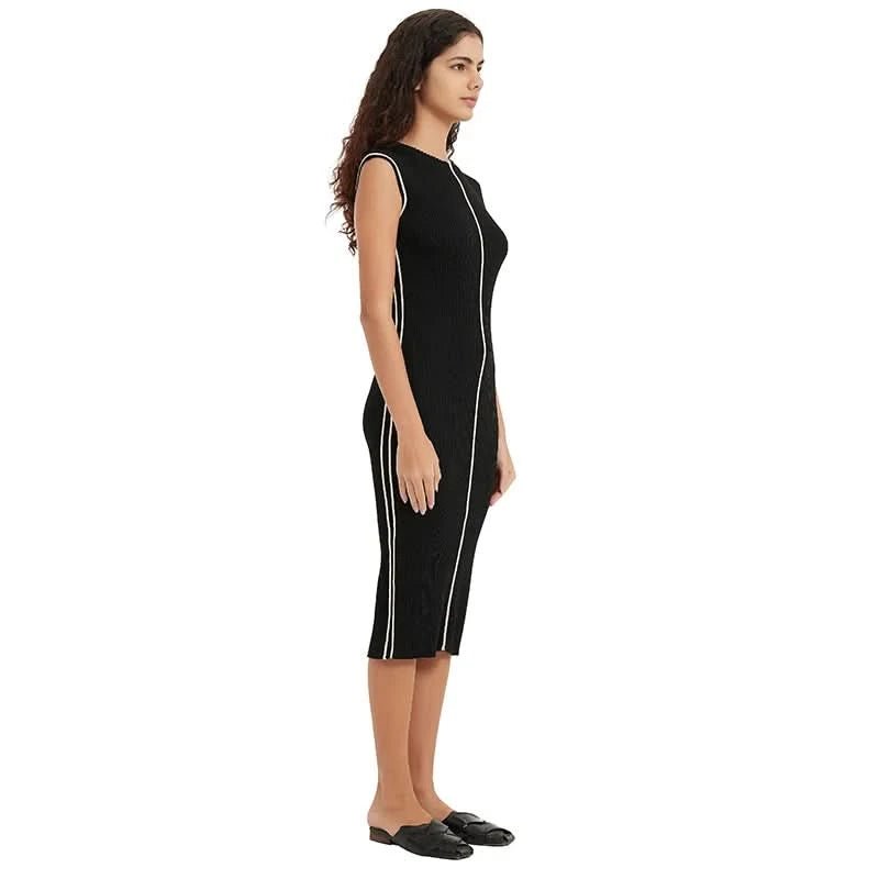 Women Contrast Piping Ribbed Sleeveless Midi Bodycon Knit Dress | Custom Private Label Knitwear - BENTA Crochet