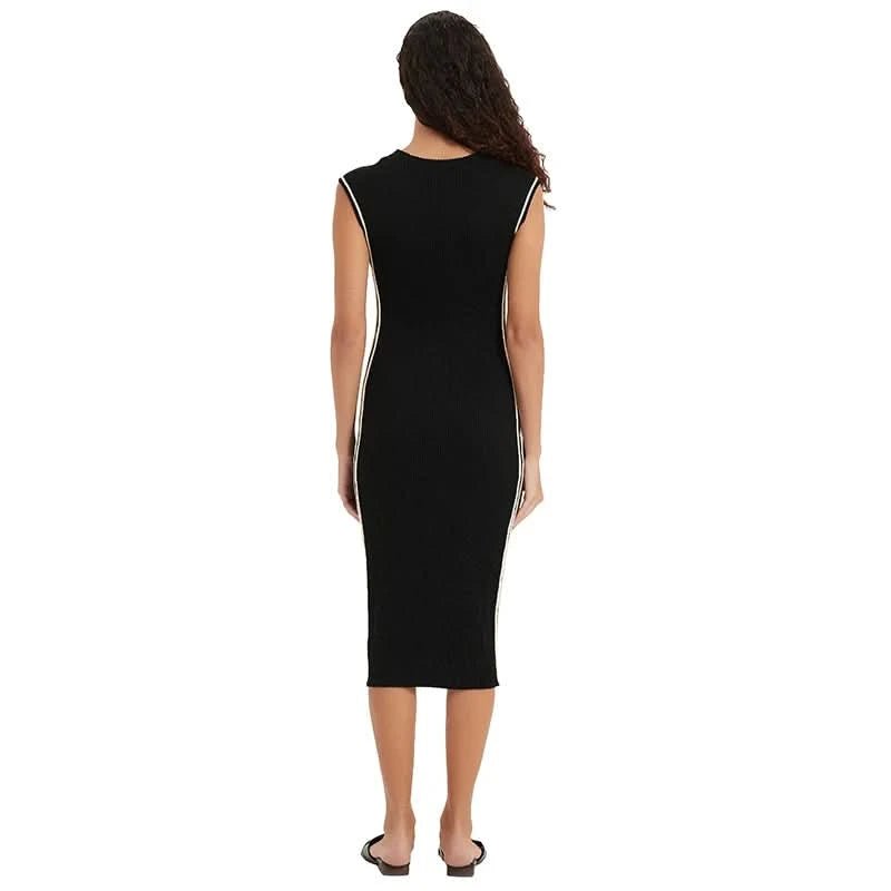 Women Contrast Piping Ribbed Sleeveless Midi Bodycon Knit Dress | Custom Private Label Knitwear - BENTA Crochet