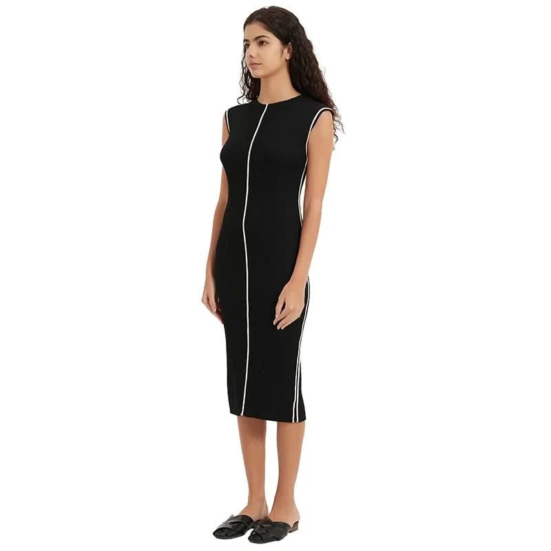 Women Contrast Piping Ribbed Sleeveless Midi Bodycon Knit Dress | Custom Private Label Knitwear - BENTA Crochet