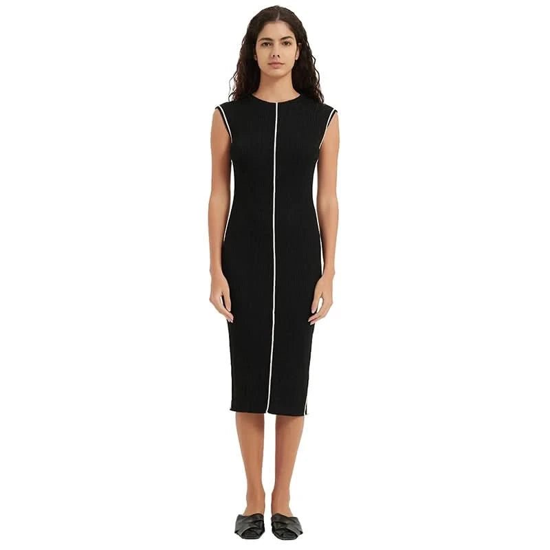 Women Contrast Piping Ribbed Sleeveless Midi Bodycon Knit Dress | Custom Private Label Knitwear - BENTA Crochet