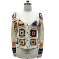 Women's Crochet Cardigan Wholesale | Granny Square Striped Sleeve - BENTA Crochet