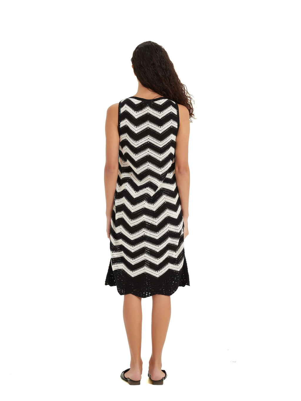 Women's Crochet Chevron Dress | Custom Black & White Midi | OEM & ODM - BENTA Crochet