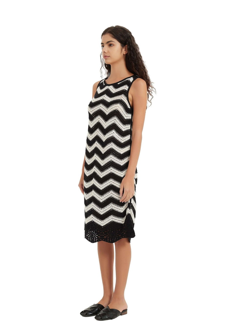Women's Crochet Chevron Dress | Custom Black & White Midi | OEM & ODM - BENTA Crochet
