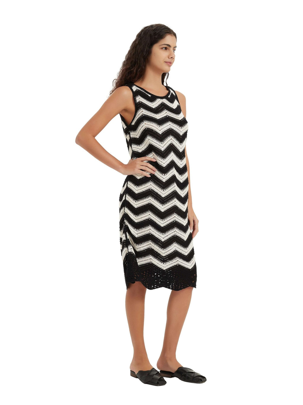 Women's Crochet Chevron Dress | Custom Black & White Midi | OEM & ODM - BENTA Crochet