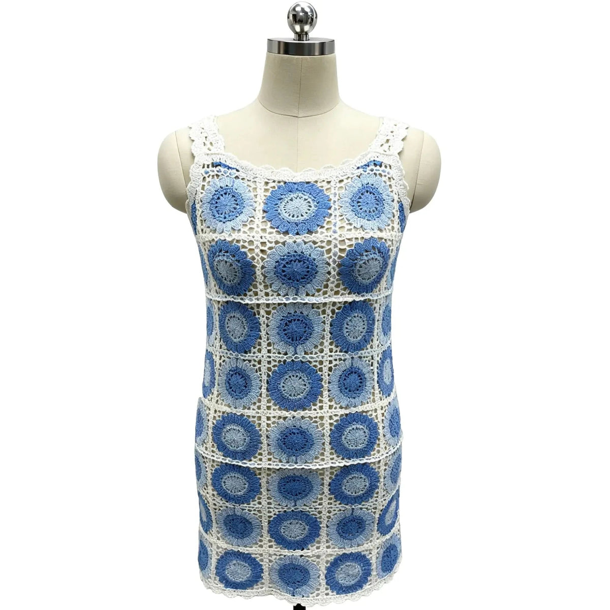 Women's Crochet Mini Dress | Blue Sunburst Medallion - BENTA Crochet