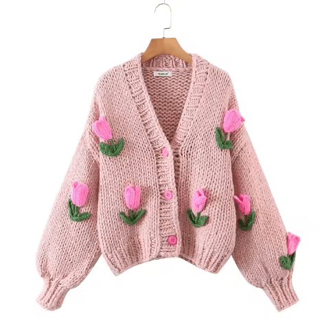 Women‘s Sweet Long Sleeve 3D Crochet Tulip Cardigan | Custom OEM & ODM Knitwear Manufacturer - BENTA Crochet